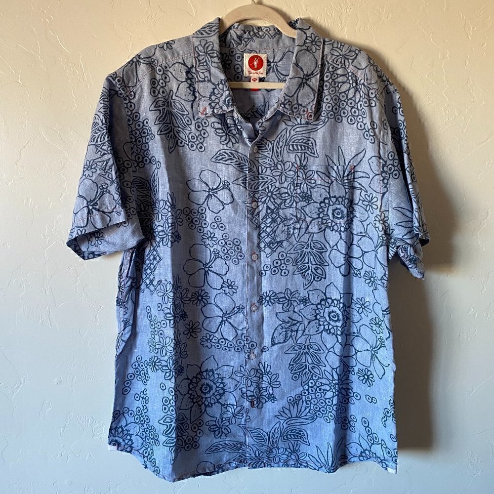 Toes on the Nose 100% Linen Blue Hawaiian Print Short Sleeve Shirt XXL